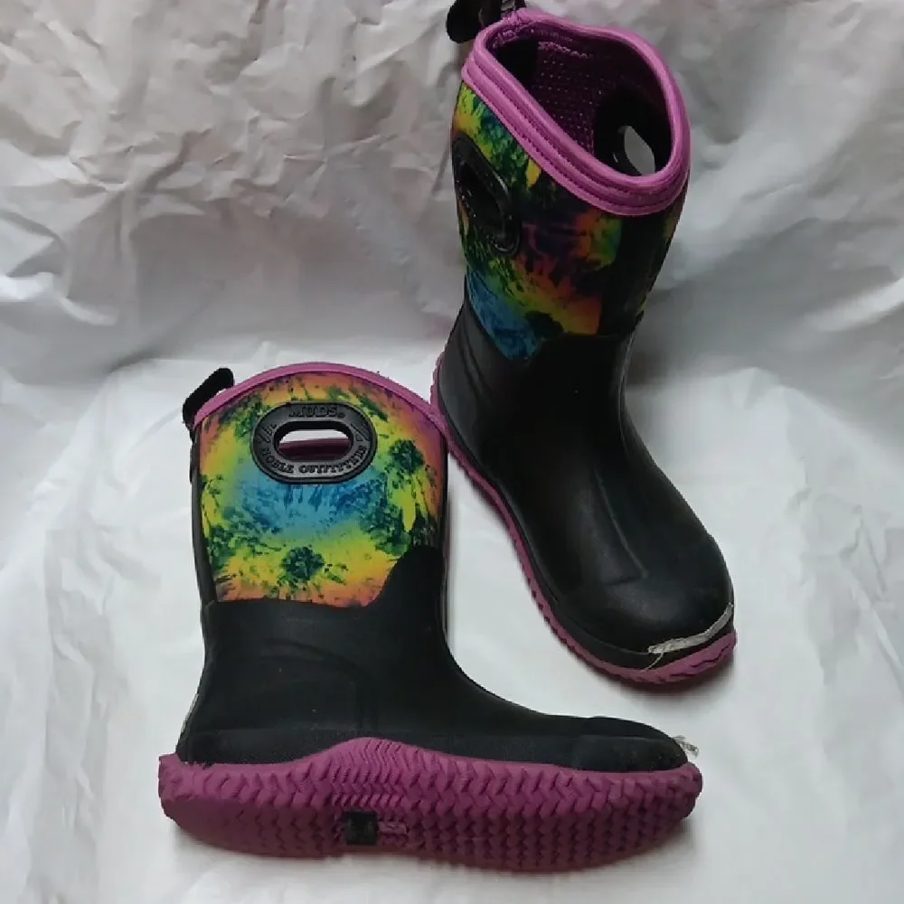 Muds Noble Outfitters Kids' Black and Purple Rain & Snow Boots Youth Size 2